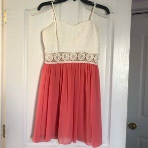 BCX White Lace and Coral Sun Dress
